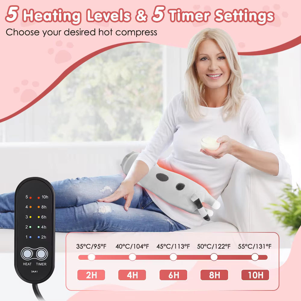 USB-Powered Cute Cat Plush Heating Pad for Period Cramps & Body Relief