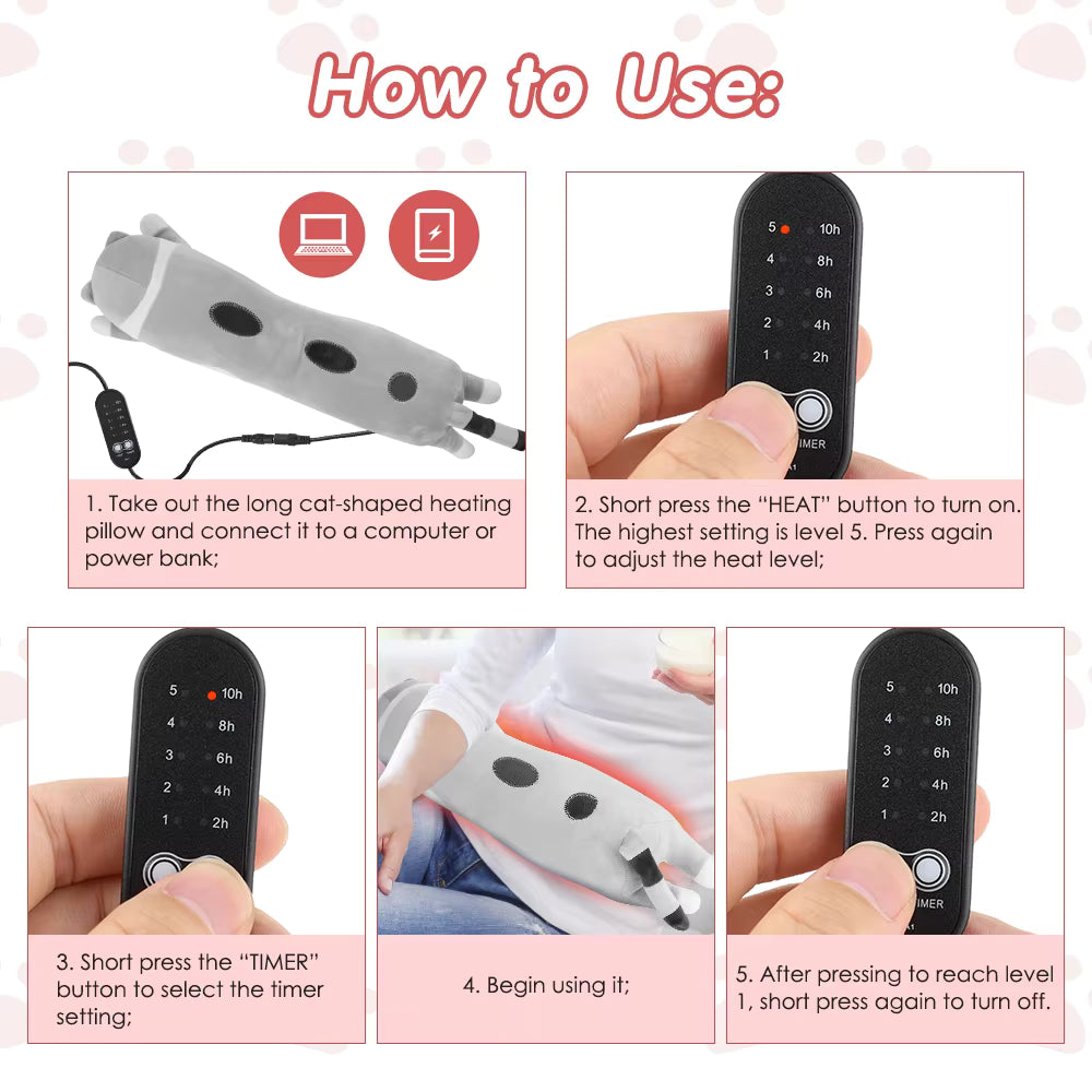 USB-Powered Cute Cat Plush Heating Pad for Period Cramps & Body Relief