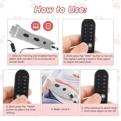 USB-Powered Cute Cat Plush Heating Pad for Period Cramps & Body Relief