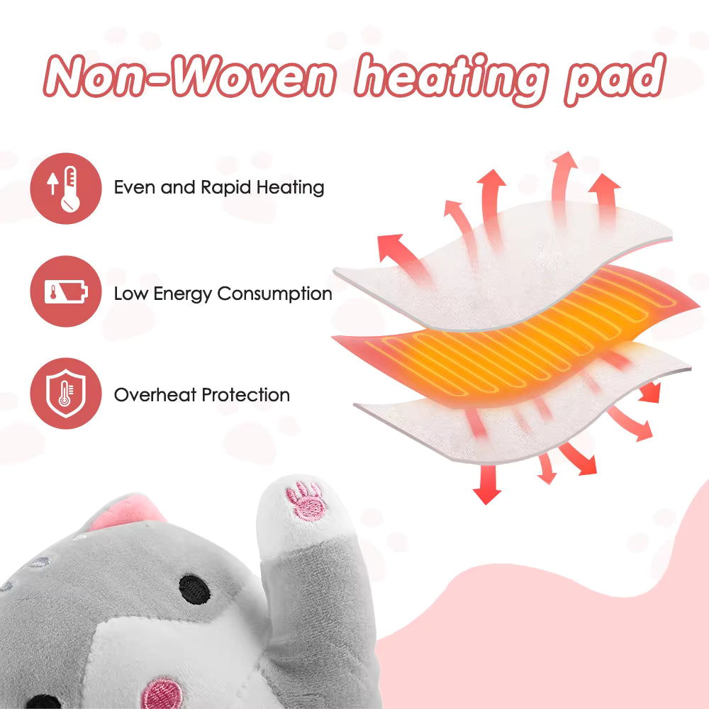 USB-Powered Cute Cat Plush Heating Pad for Period Cramps & Body Relief