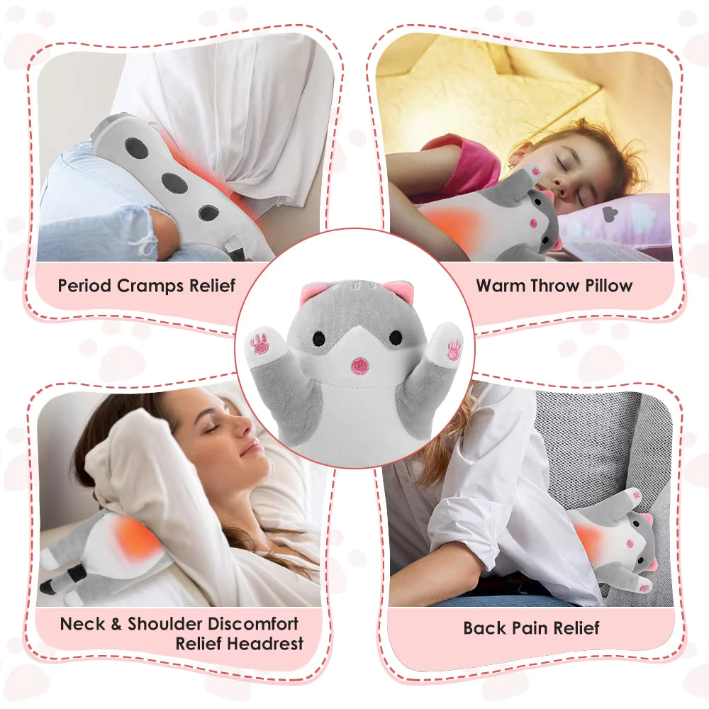 USB-Powered Cute Cat Plush Heating Pad for Period Cramps & Body Relief