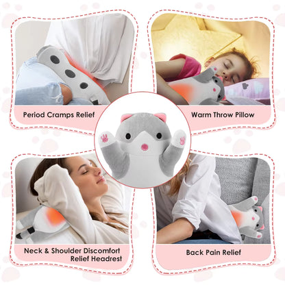 USB-Powered Cute Cat Plush Heating Pad for Period Cramps & Body Relief